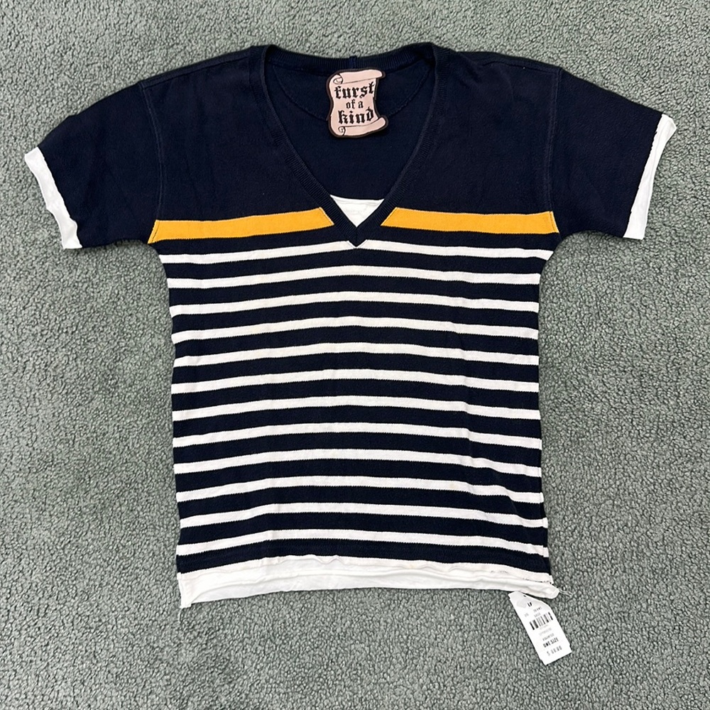 LF Furst of a Kind reworked vintage striped v neck t shirt
